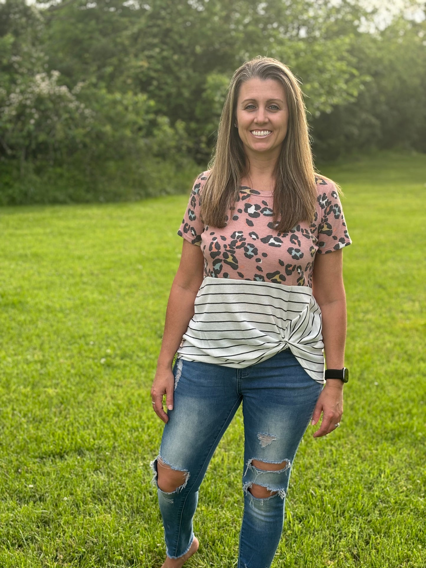 Pink Leopard & Stripes Top