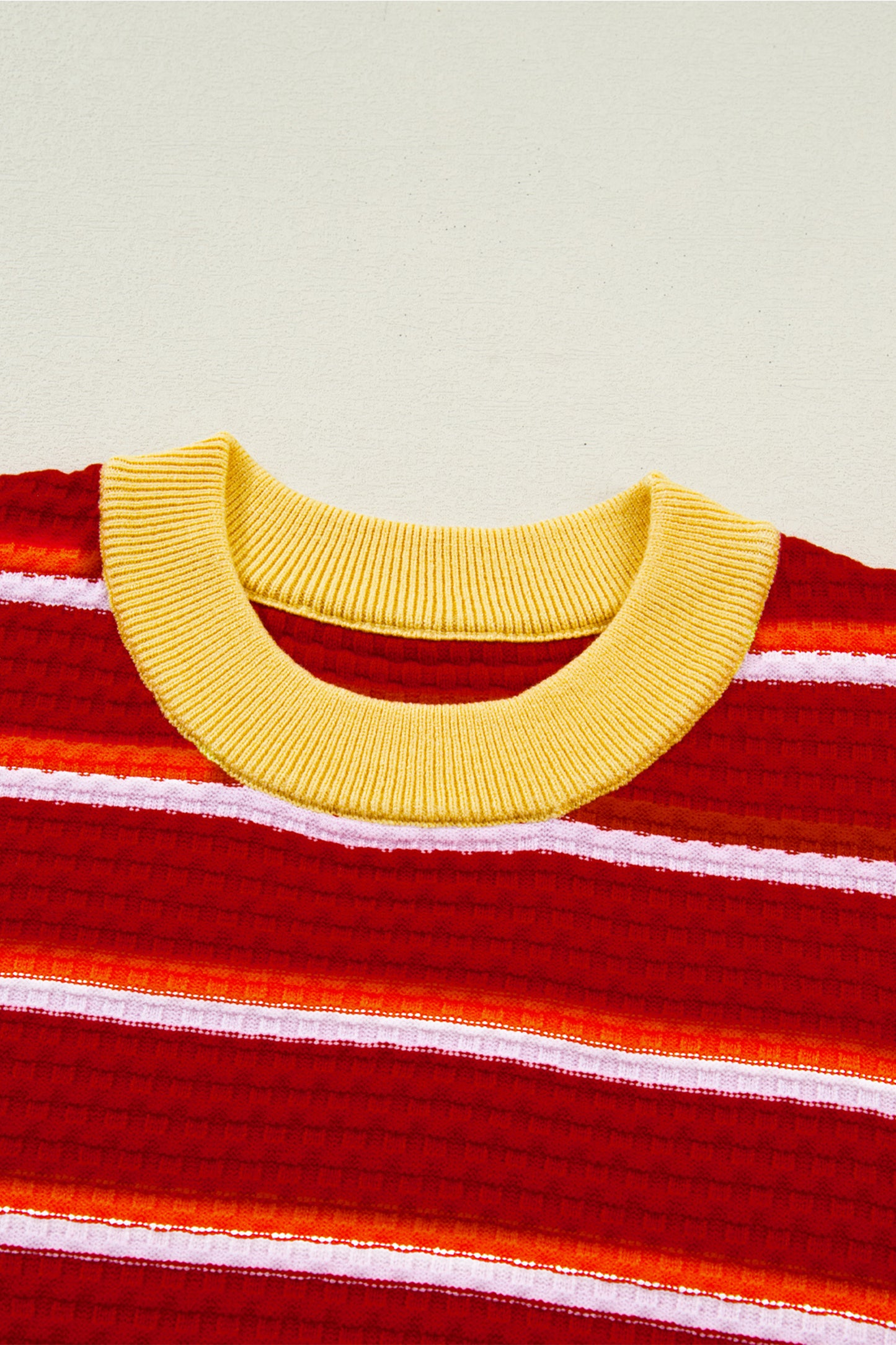 Red Stripe Colorblock Trim Half Sleeve Sweater Top