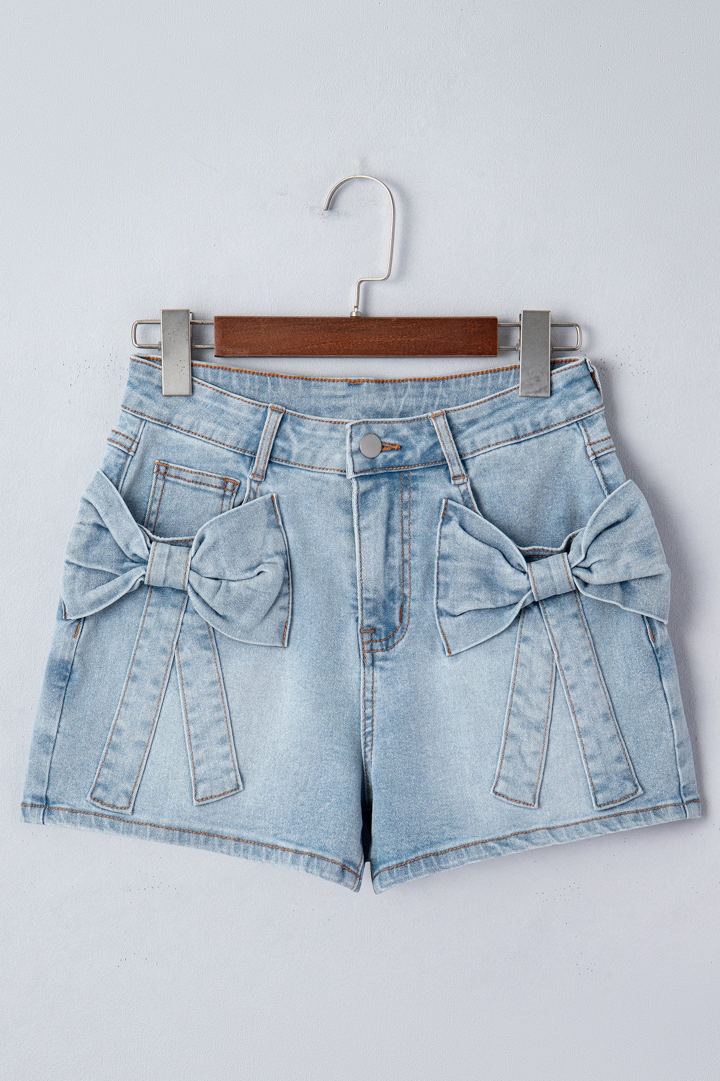 Beau Blue Bow Detail Denim Shorts with Pockets