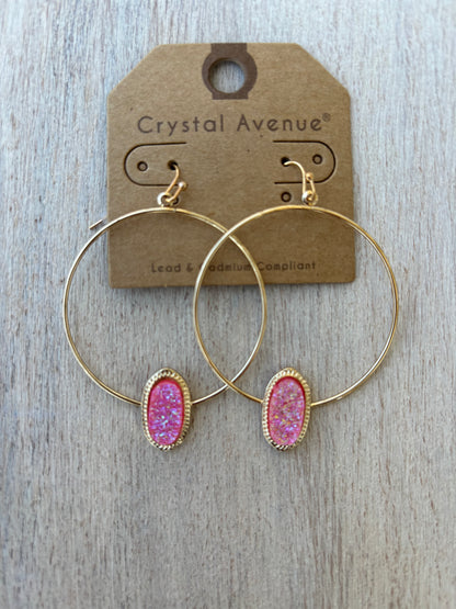 Rose Druzy Goldtone Hoop Earrings