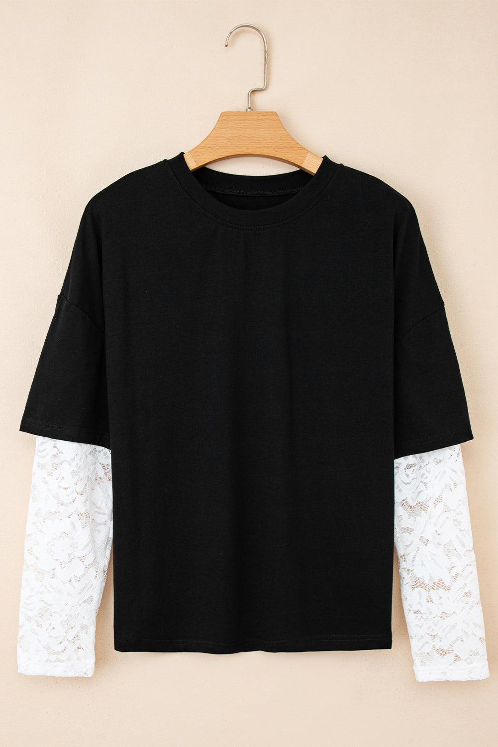 White Lace Long Sleeve Insert Drop Shoulder Tee
