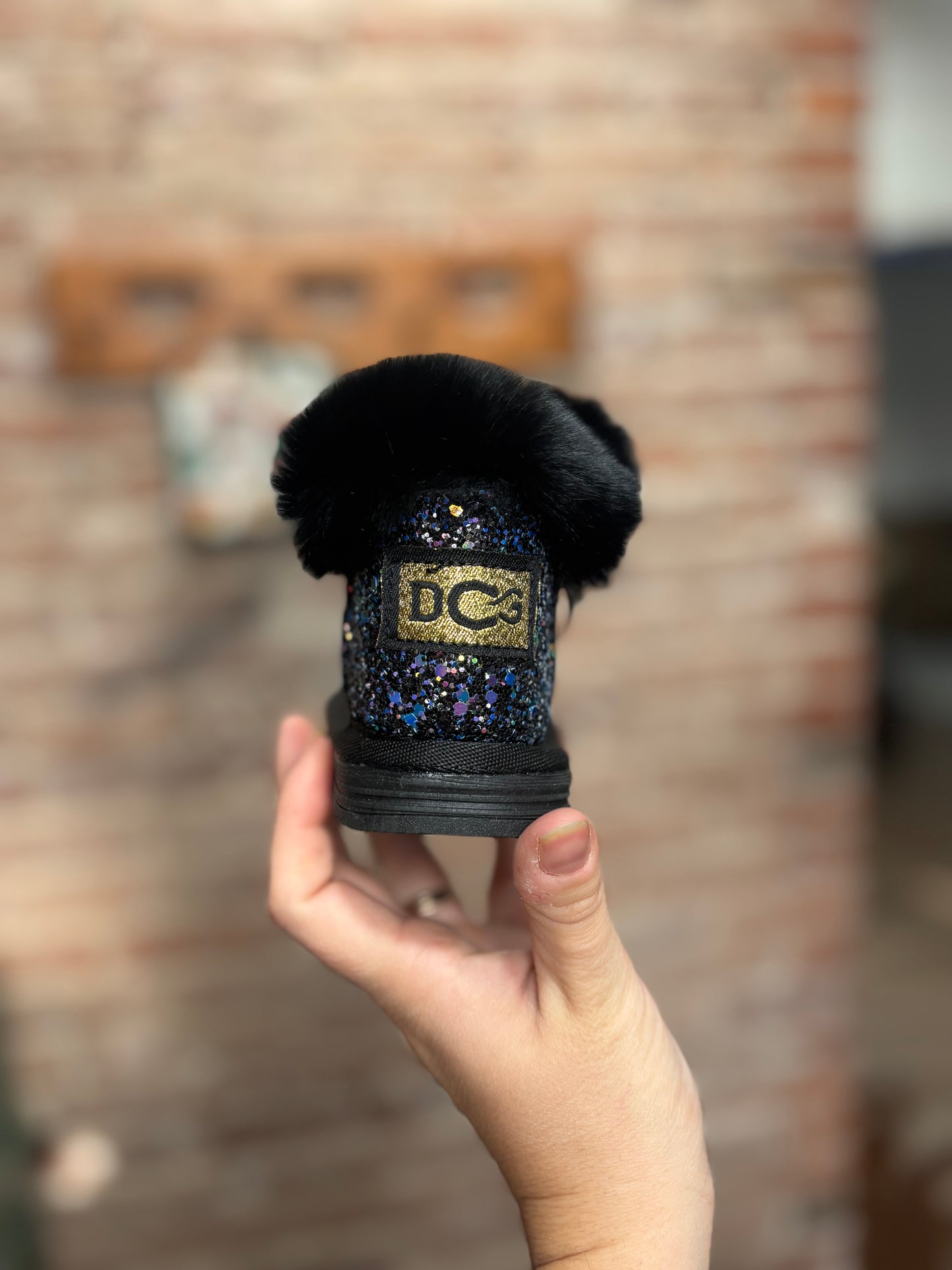 Black Sparkle Furry Boots