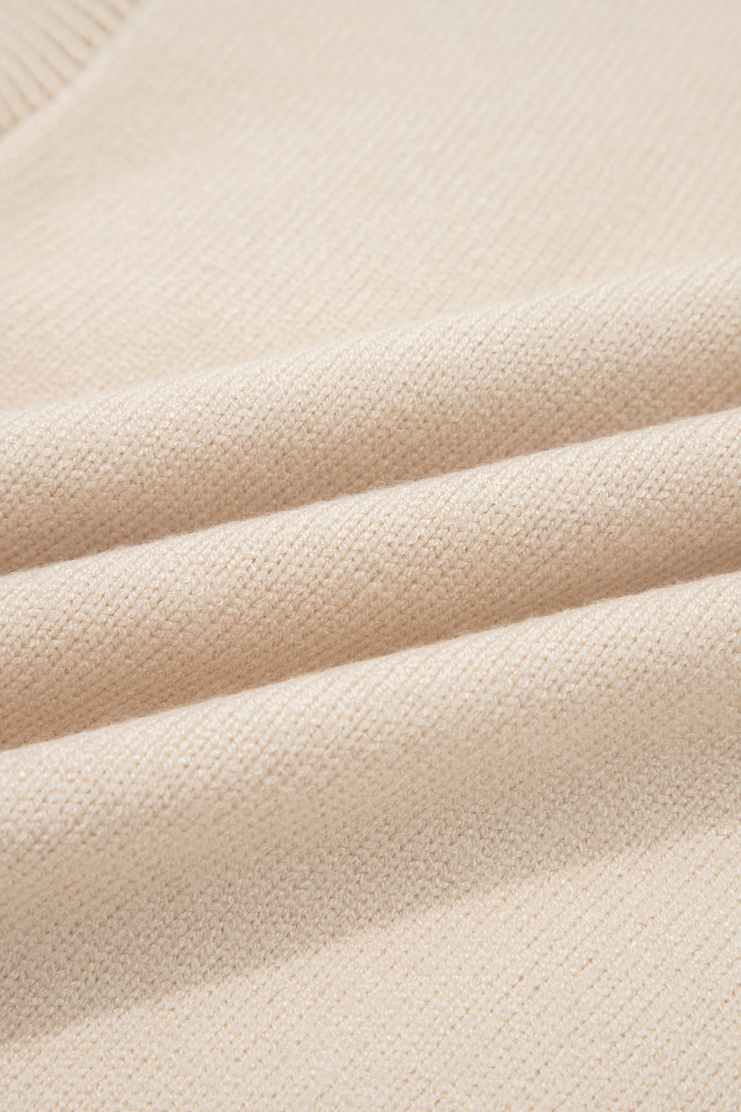 Parchment Corded Horseshoes Ribbed Trim Mock Neck Short Sleeve Sweater