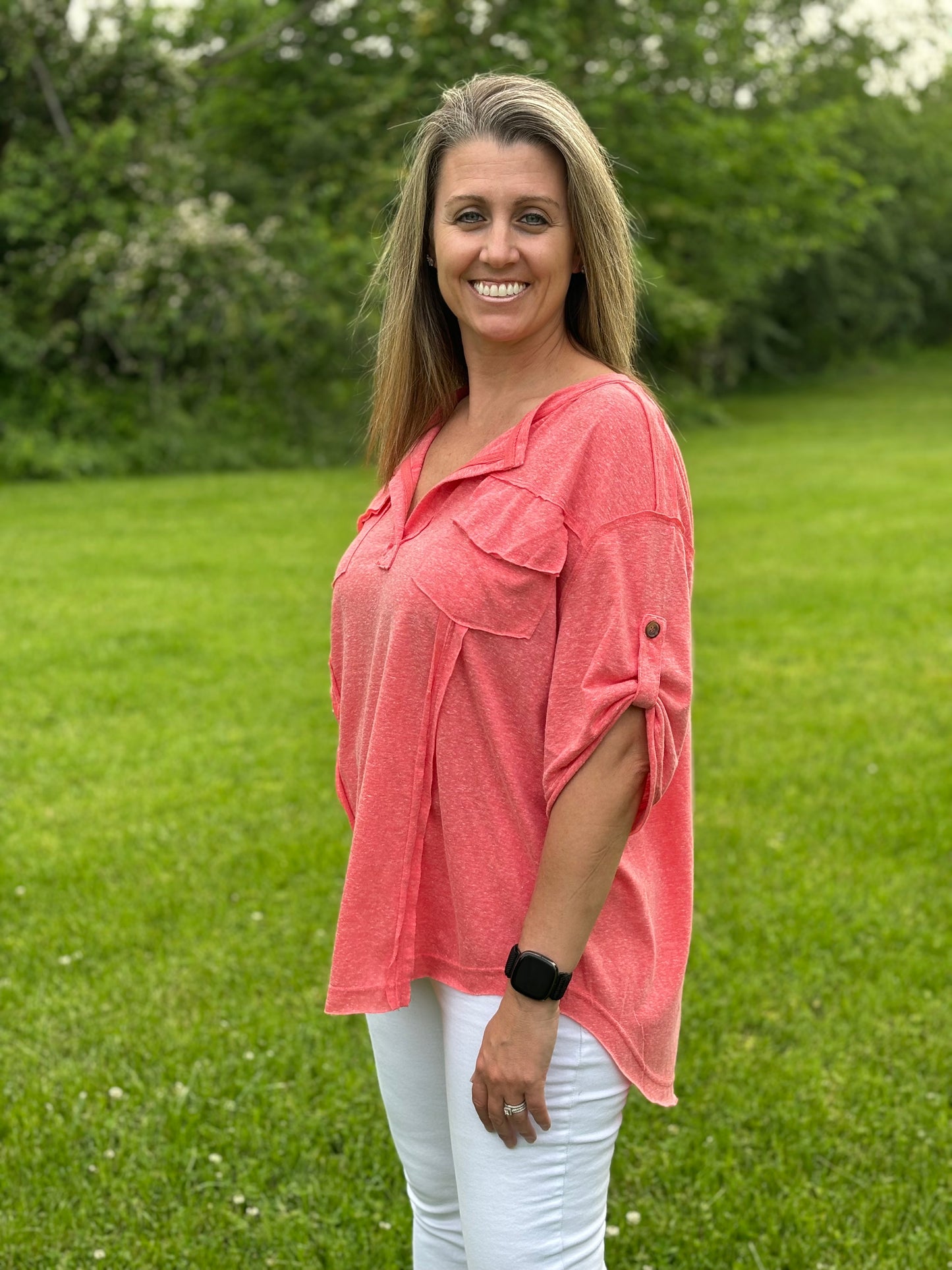 Coral Pocket Top