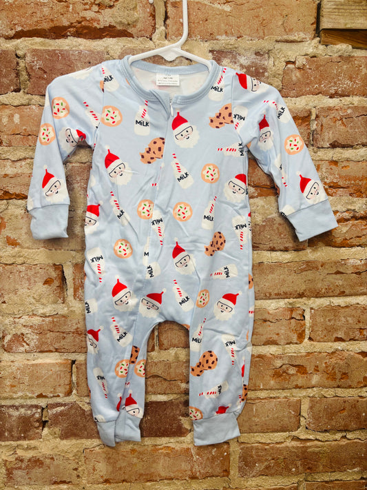 Blue Santa Milk Cookies Zippy Romper