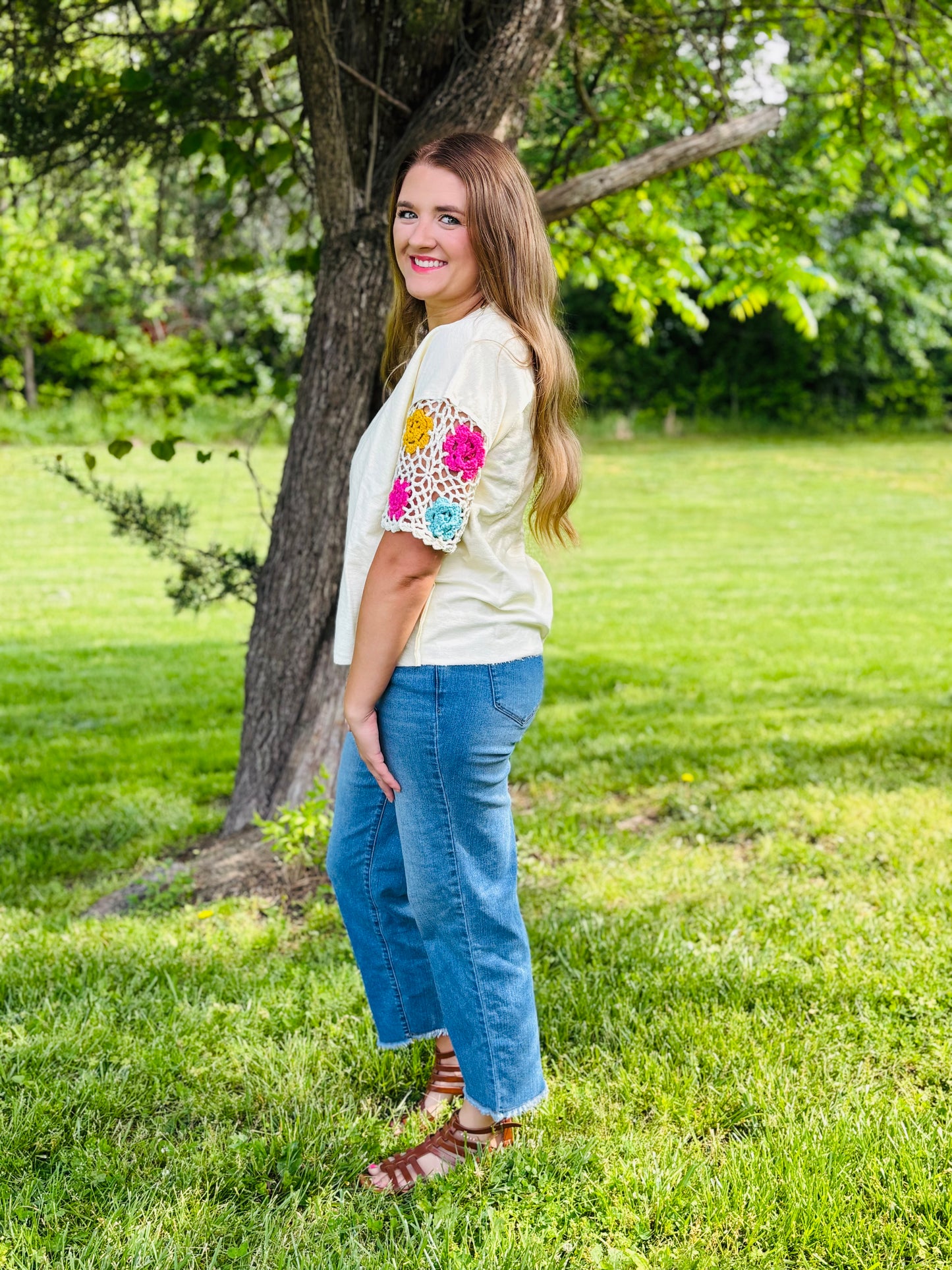 Floral Macrame Sleeve Top
