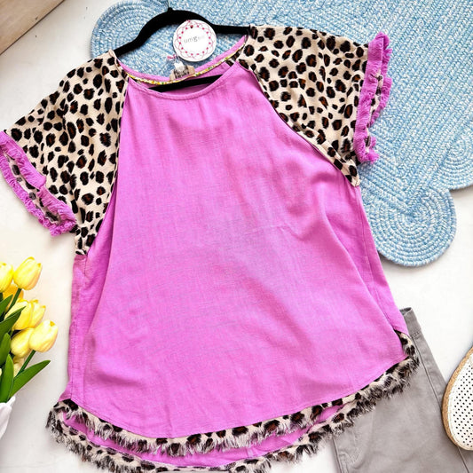 Plus Purple Leopard Fringe Top