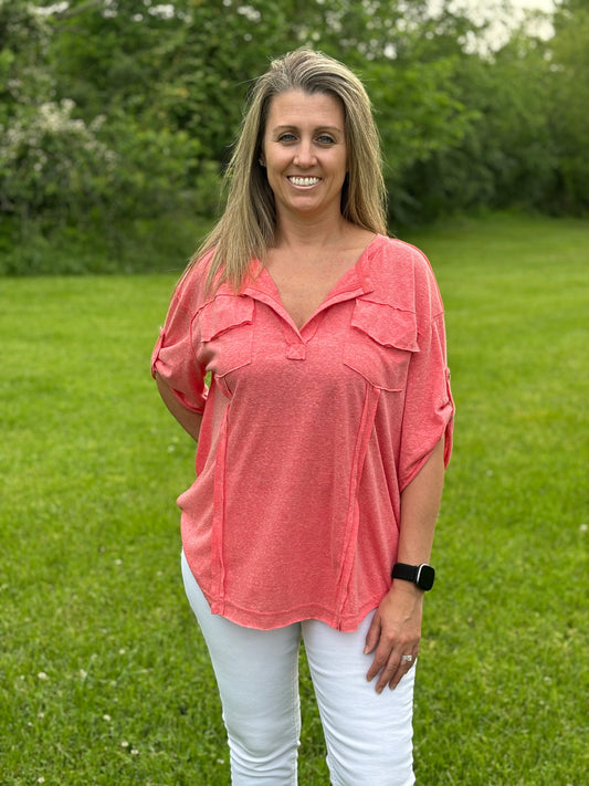 Coral Pocket Top