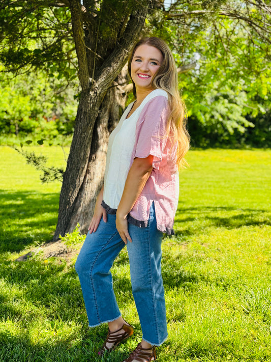 Colorblock Fringe Trim Top