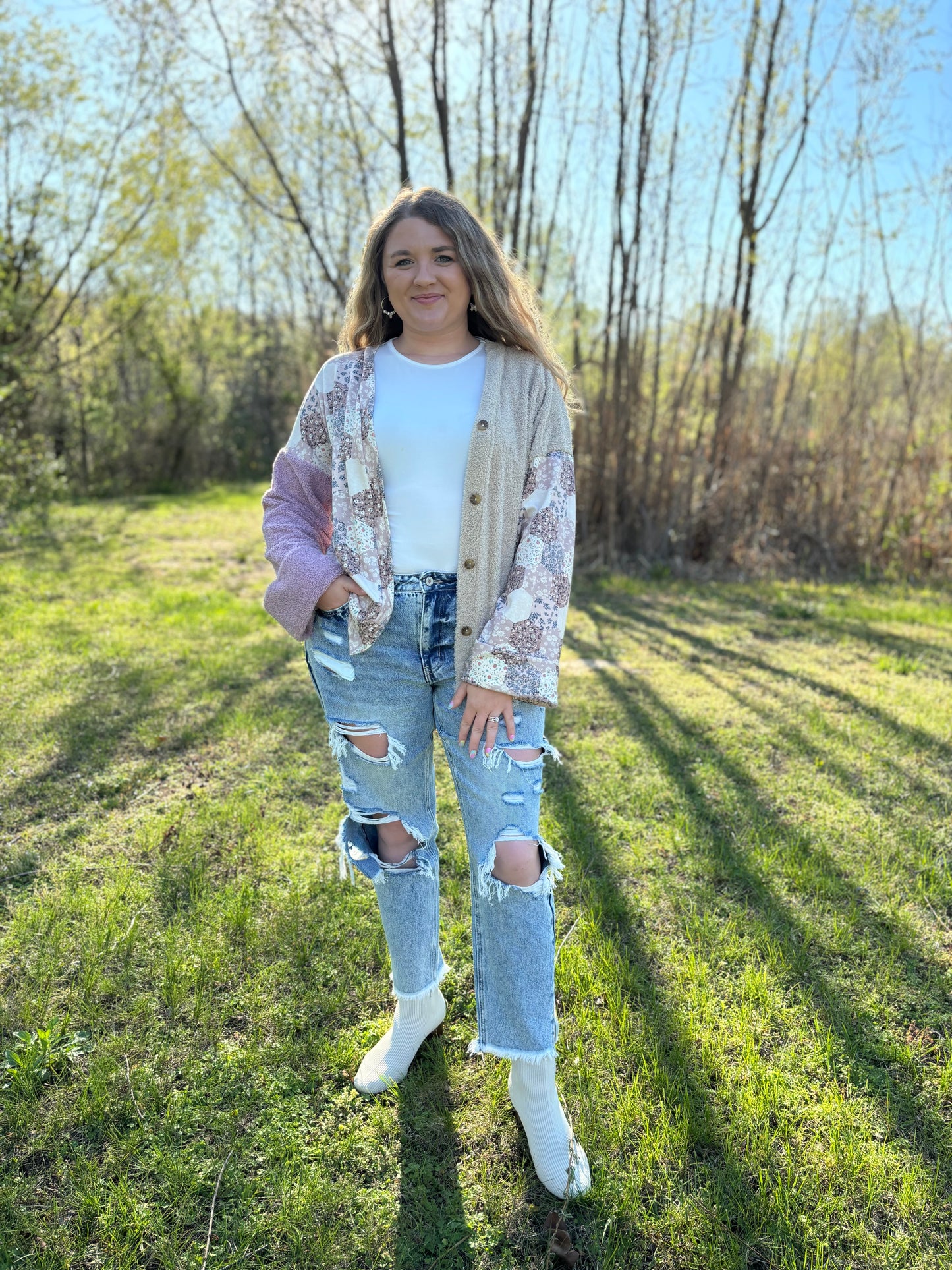 Spice Rose Blooming Fuzzy Cardigan