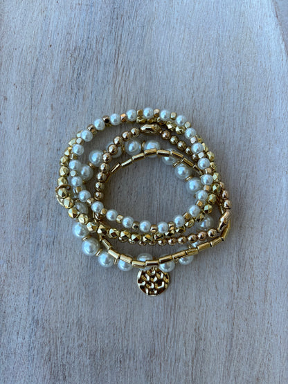 Pearls Goldtone Beaded Bracelet Set