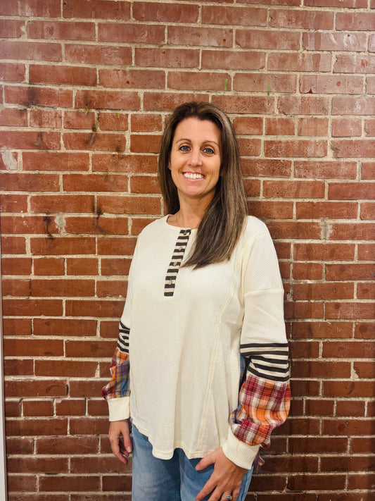 Beige Waffle Plaid Knit