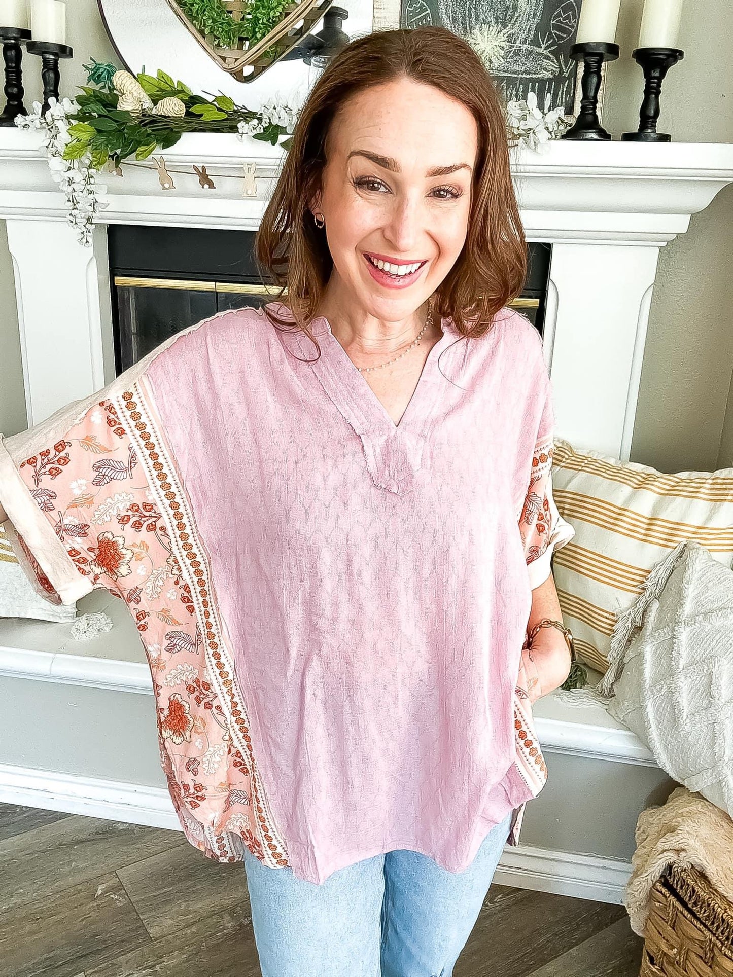 Pink Top with Floral Sides