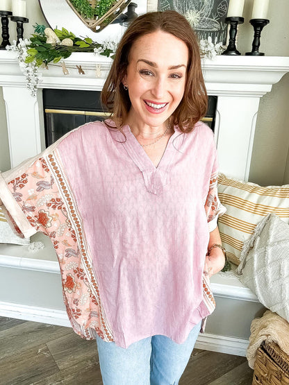 Pink Top with Floral Sides