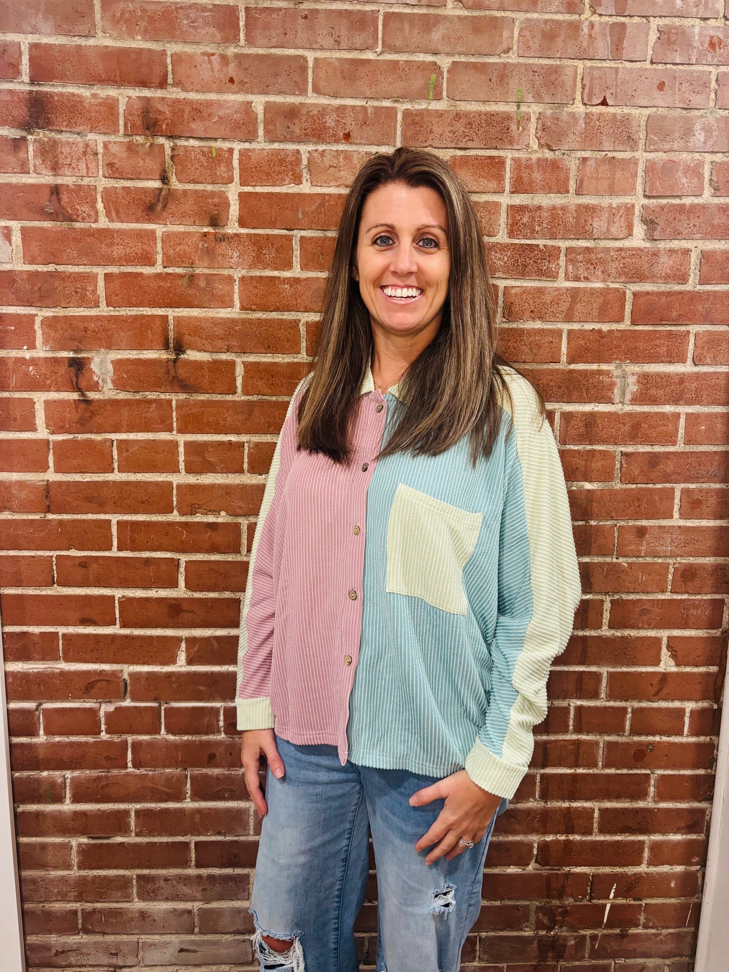 Colorblock Ribbed Shacket