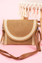 Taupe Straw Crossbody Clutch