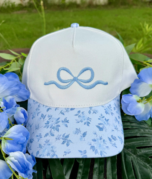 Blue Embroidered Bow Hat