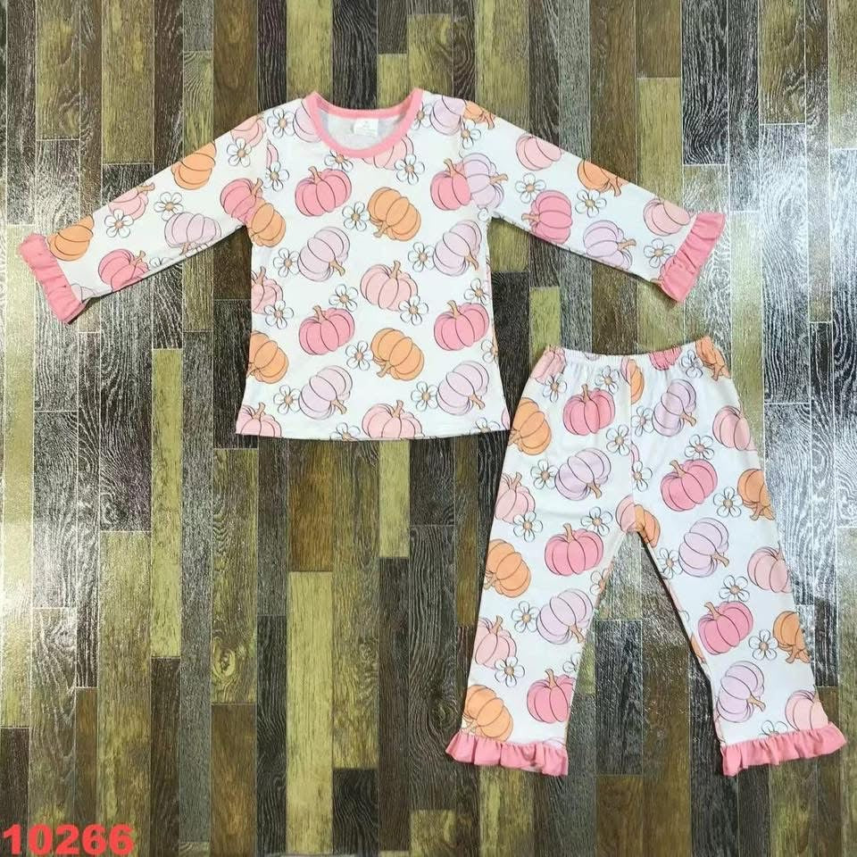 Pink Pumpkin Flower Pajama Set