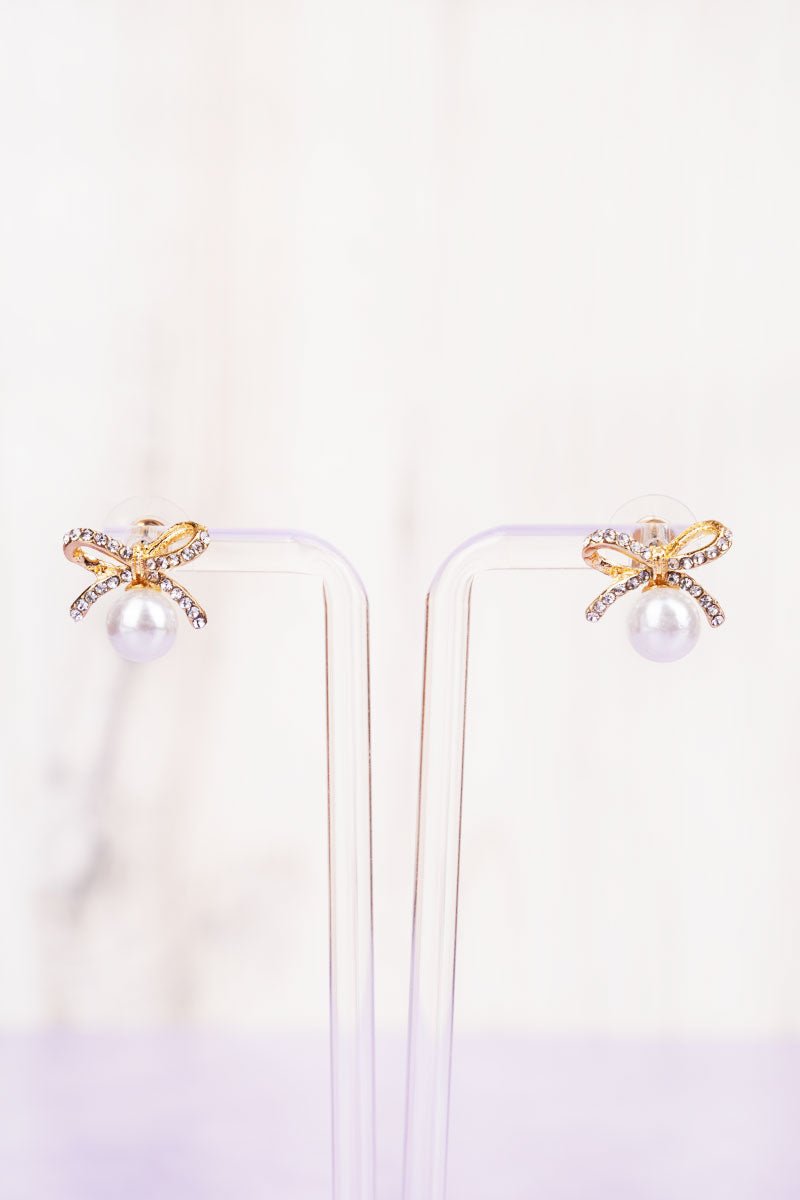 Goldtone and Pearl Bow Earrings