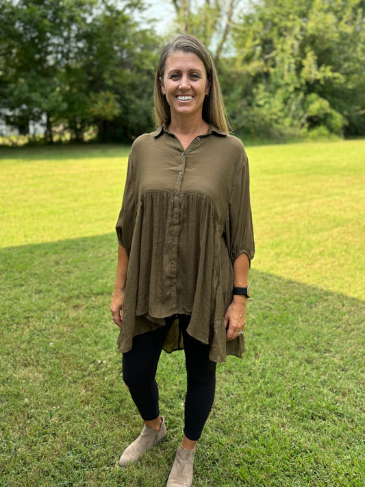 Umgee Olive Button Up Tunic