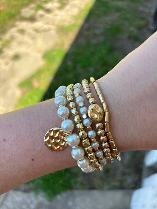 Pearls Goldtone Beaded Bracelet Set