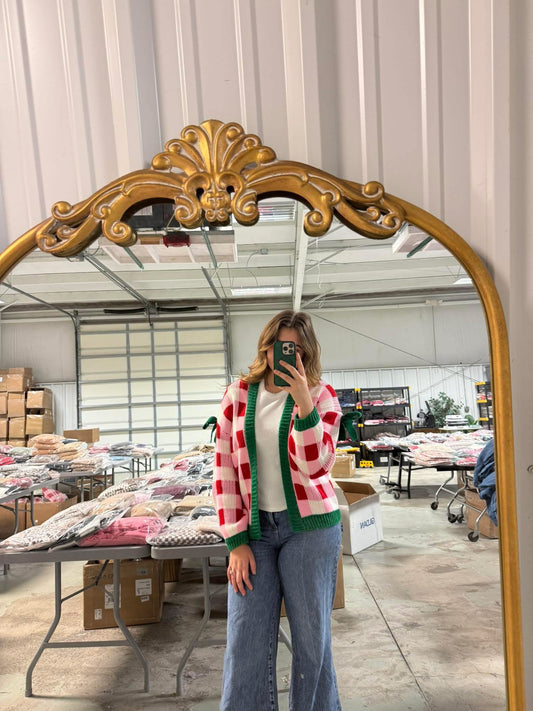 Checkered Bow Knot Cardigans