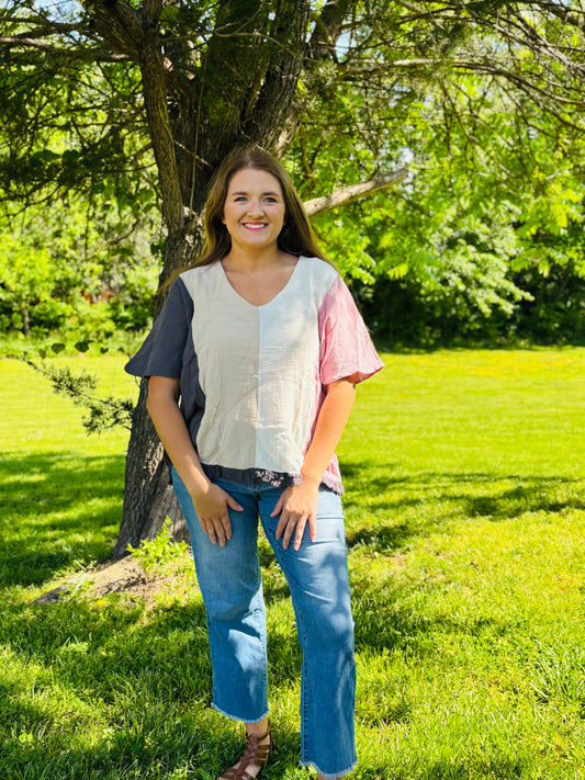 Colorblock Fringe Trim Top