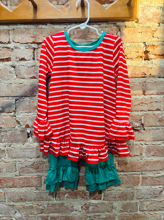 Stripe Green Ruffle Pant Set