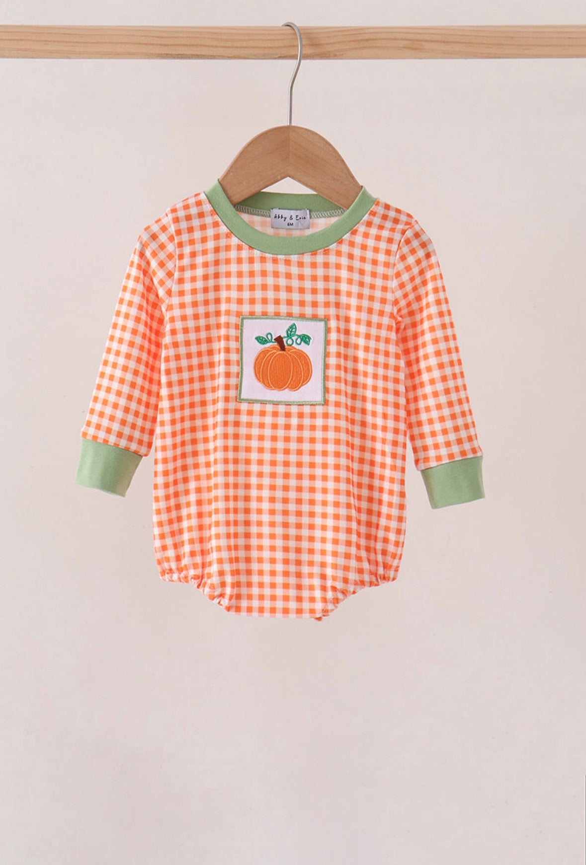 Orange Pumpkin Embroidery Gingham Bubble