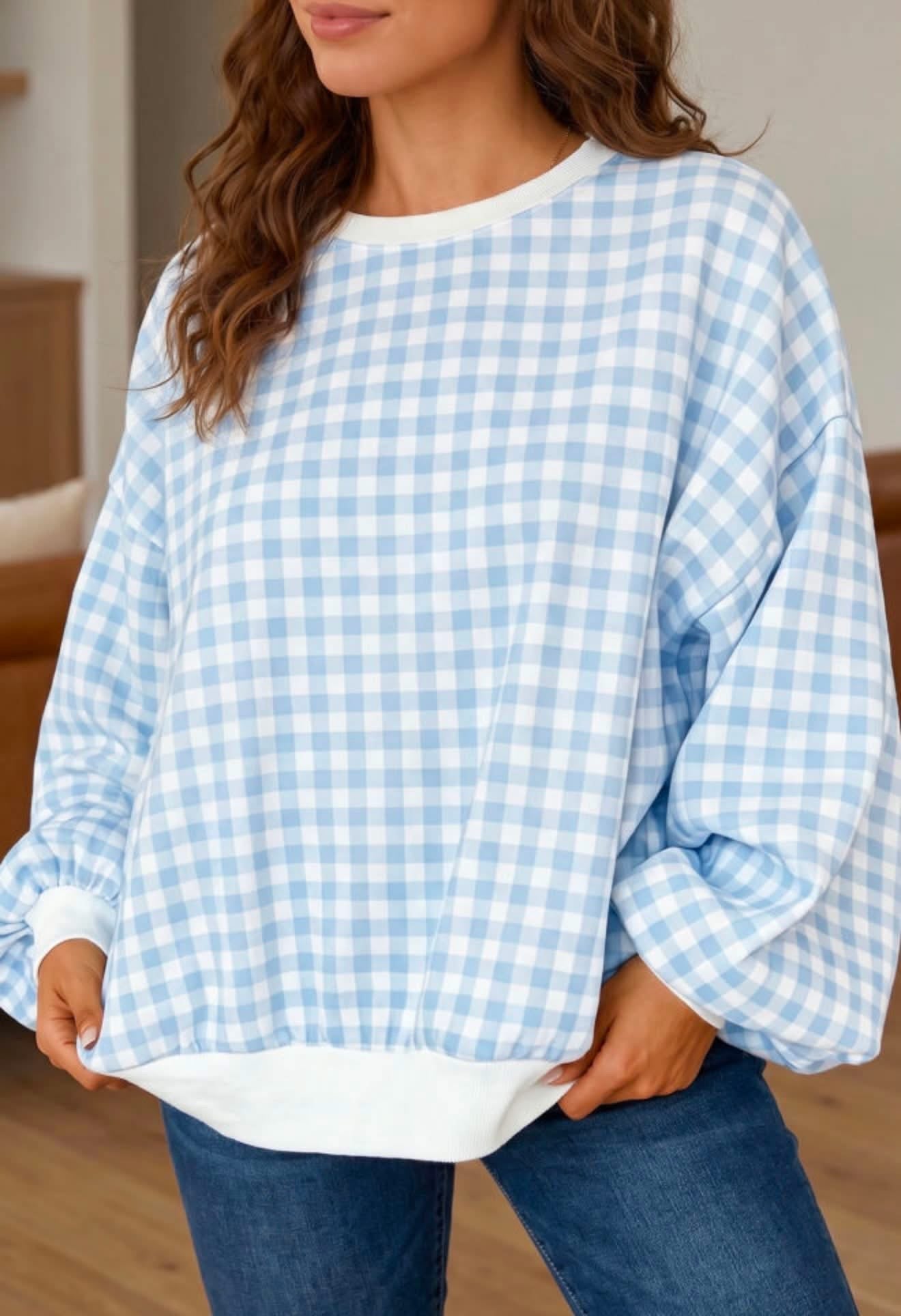 Blue Gingham Sweater