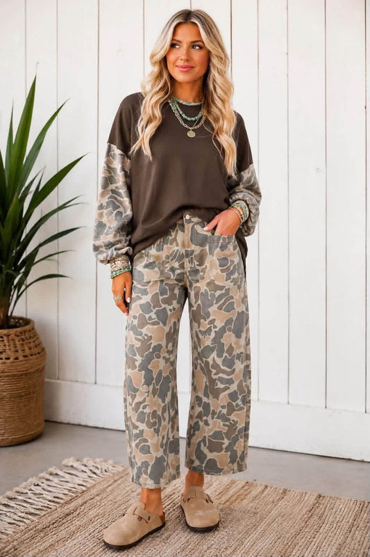 Brown Camo Sleeved Top Preorder