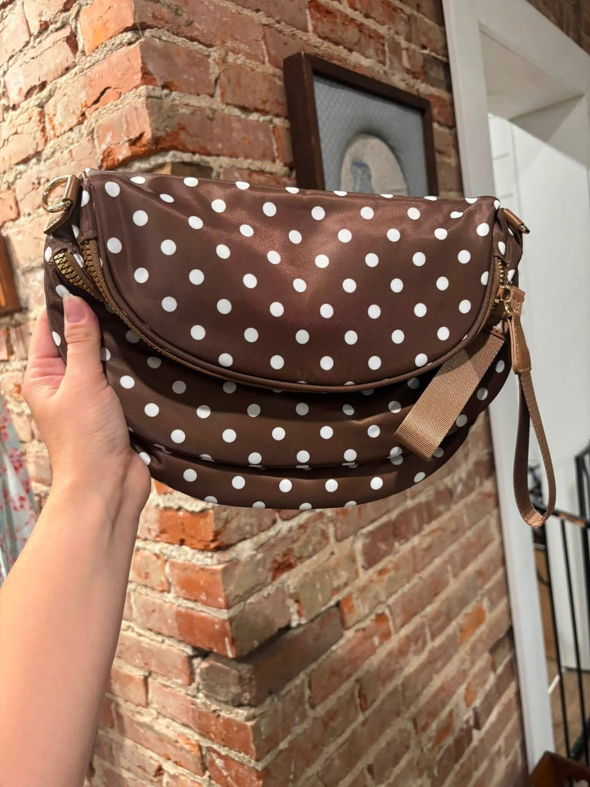 Brown Polka Dot Sling Bag