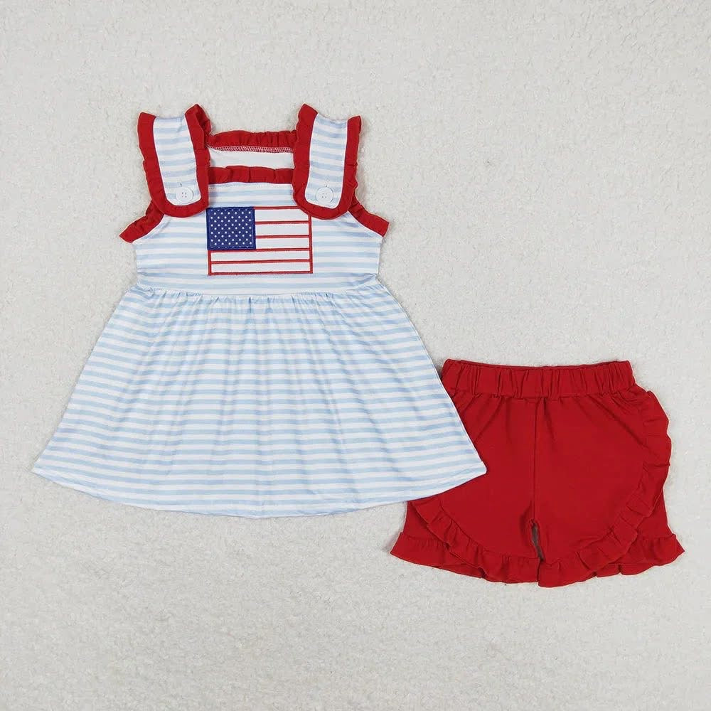 Girls Stripe Flag Shorts Set