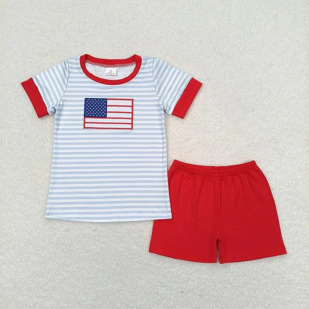 Boys Stripe Flag Shorts Set