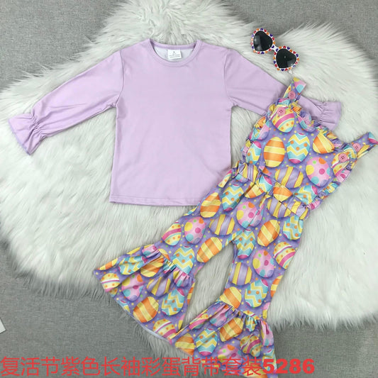 Purple Easter Egg Jumpsuit Shirt Set