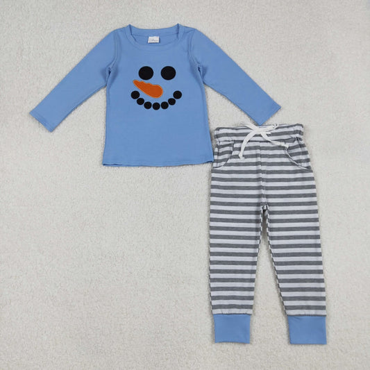 Blue Striped Snowman Pants Set
