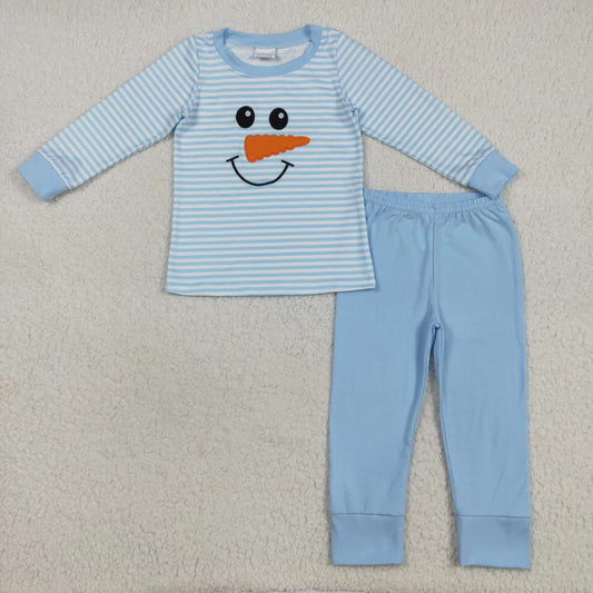 Blue Striped Snowman Pants Set
