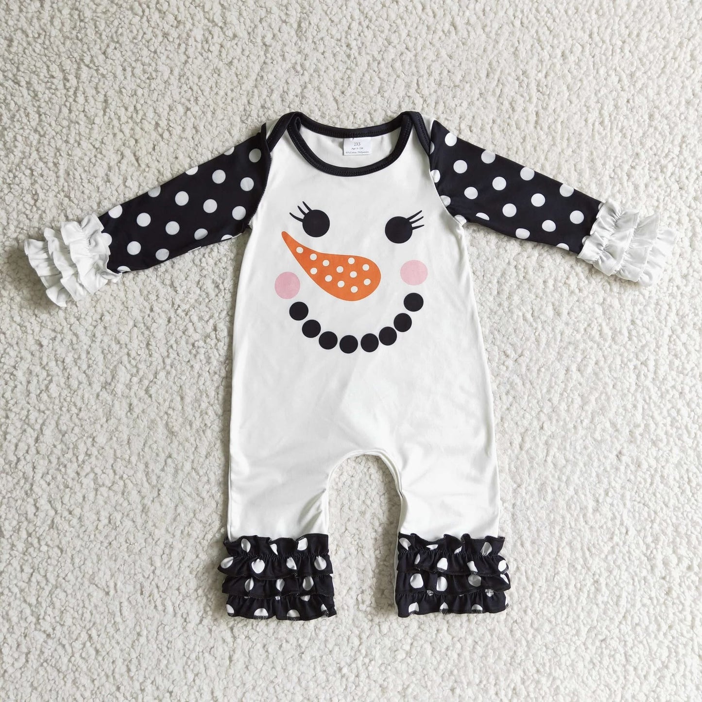 Black and White Polka Dot Snowman Romper