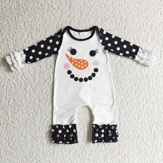 Black and White Polka Dot Snowman Romper