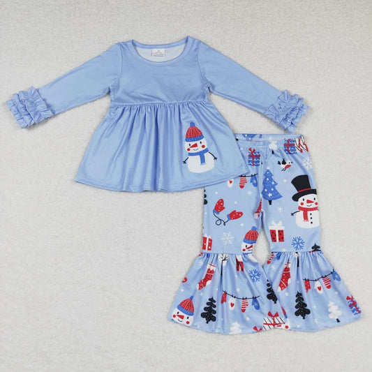 Blue Snowman Bell Bottom Pants Set