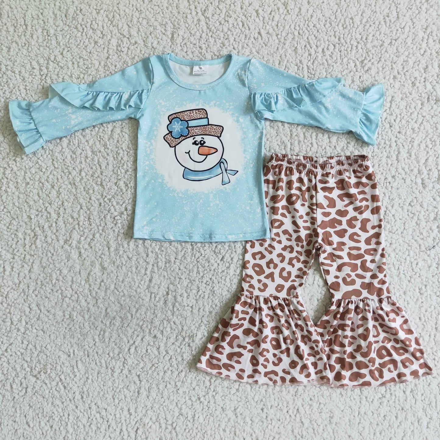 Cheetah Print Snowman Ruffle Pants Set