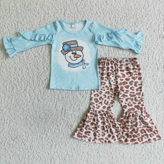 Cheetah Print Snowman Ruffle Pants Set