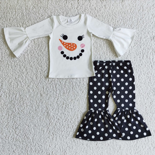 Black and White Polka Dot Snowman Pants Set