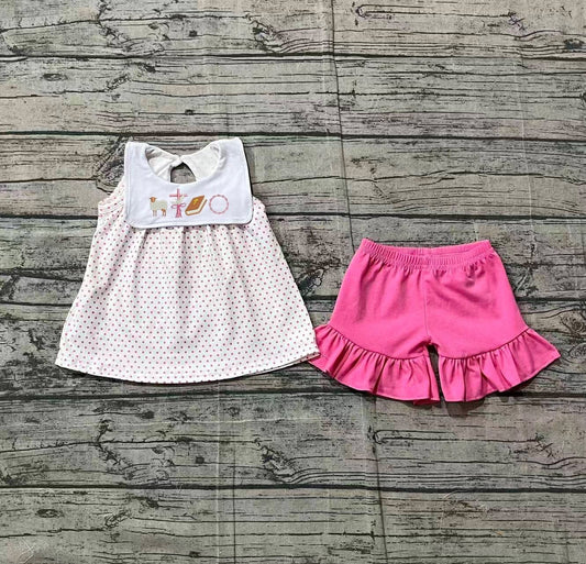 Pink Lamb Cross Polka Dot Set