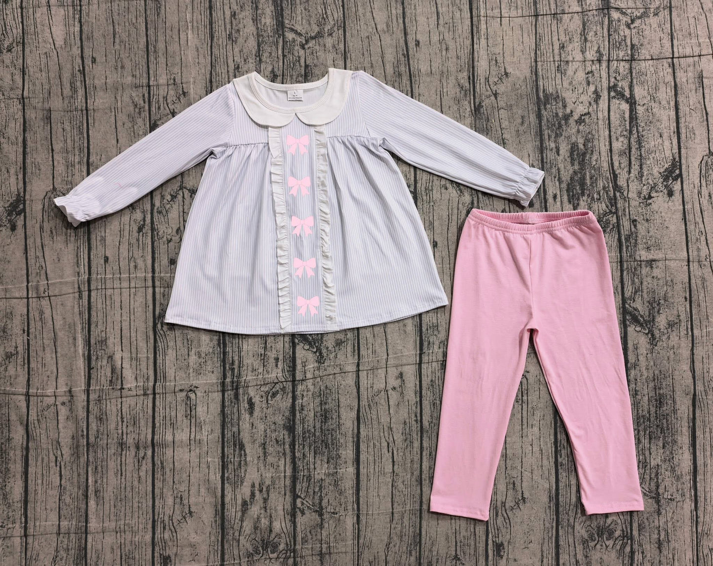 Smocked Neck Pink Bow Set