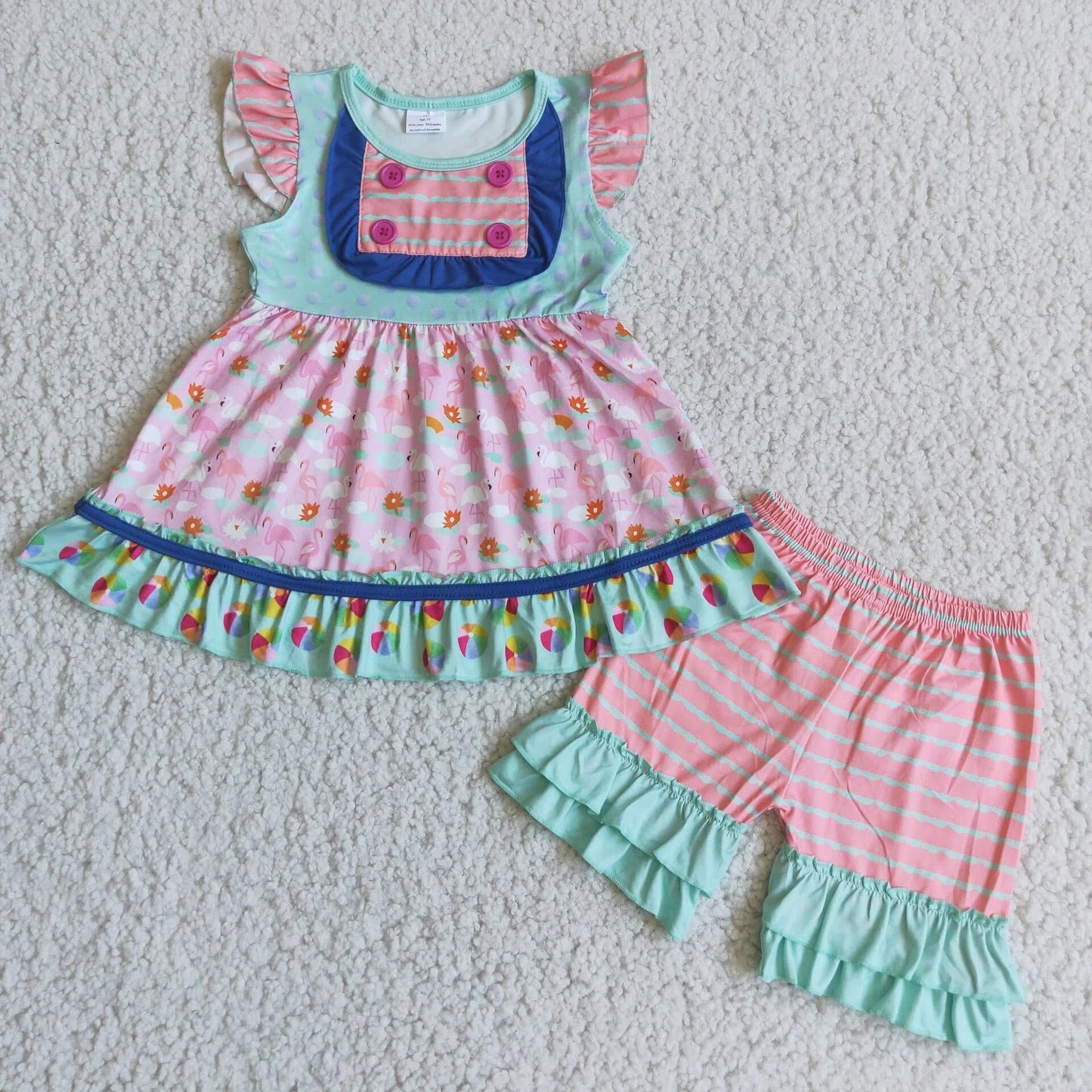 Flamingo Stripe Ruffle Set