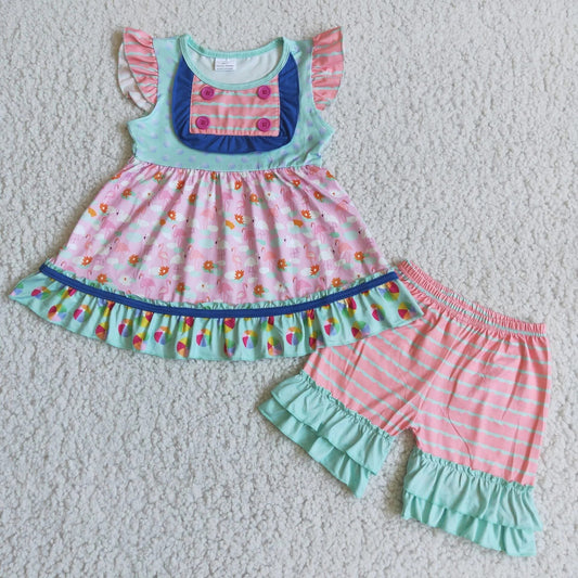 Flamingo Stripe Ruffle Set