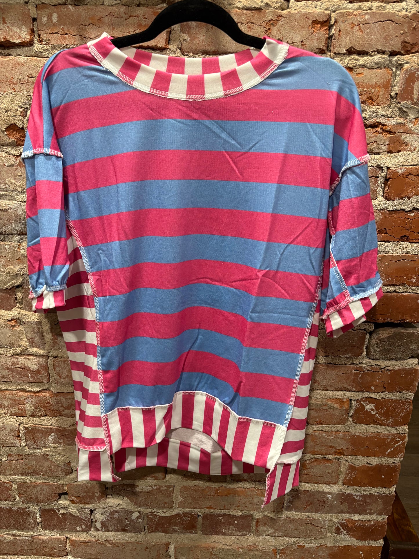 Pink & Blue Stripe Top