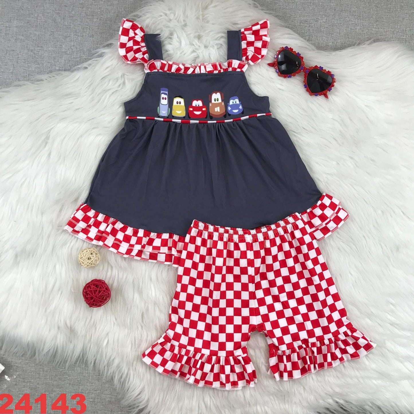 Checkered Cars Shorts Set