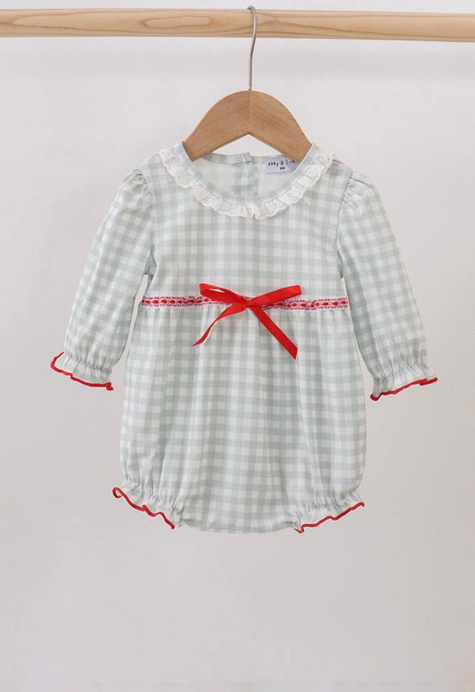Green Gingham Red Bow Bubble